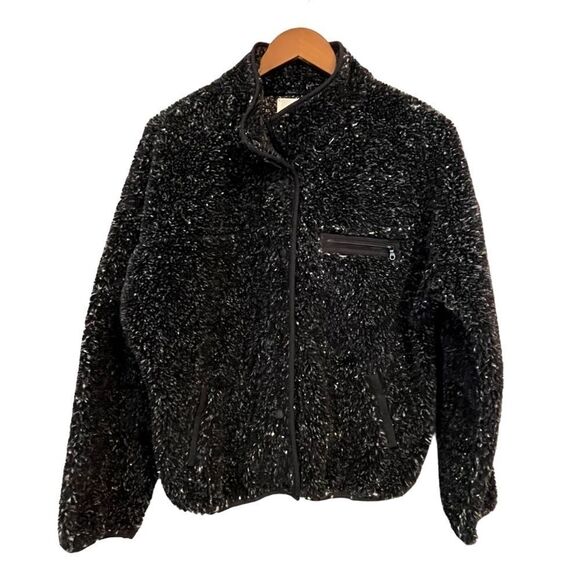 Women's Aerie Offline Black & Grey Speckled Sherpa Teddy Jacket - Picture 1 of 9